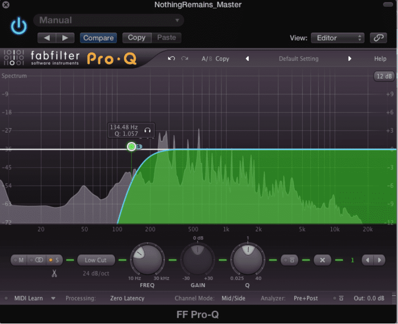 High-Pass Filter Low-Frequencies During Mid-Side Processing