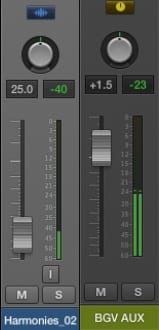 Notice that the original harmony is set much lower than the auxiliary send.