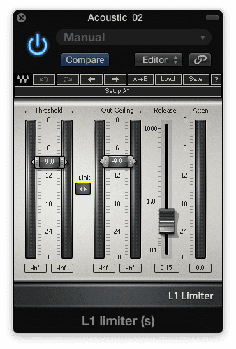 The 'Link' option allows for simultaneous manipulation of the 'Threshold' and 'Output Ceiling' functions.