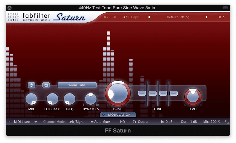 Increasing the drive increases the amount of harmonics generated.