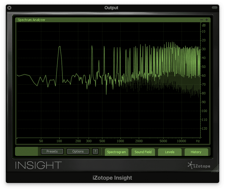 Notice that the harmonics generated are collectively louder than the fundamental. This indicates a signal so distorted it's no longer recognizable.