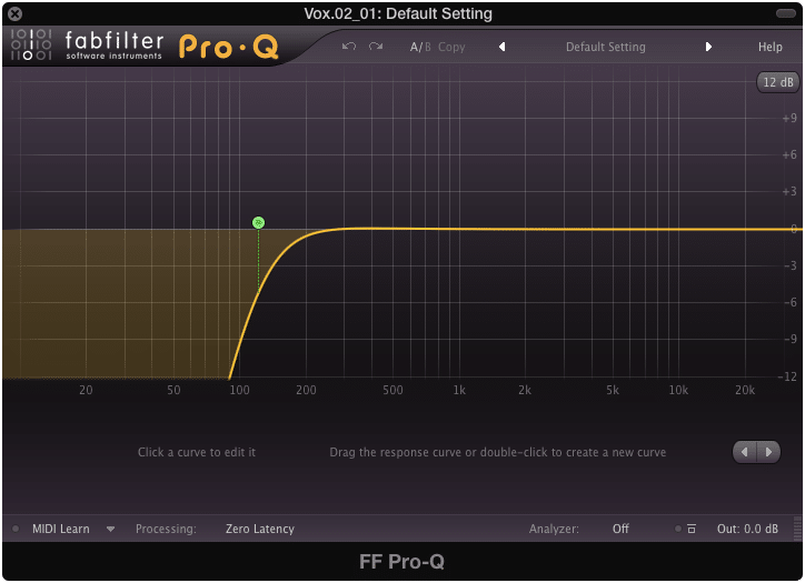 A 24dB per octave slope was used for this high-pass filter.