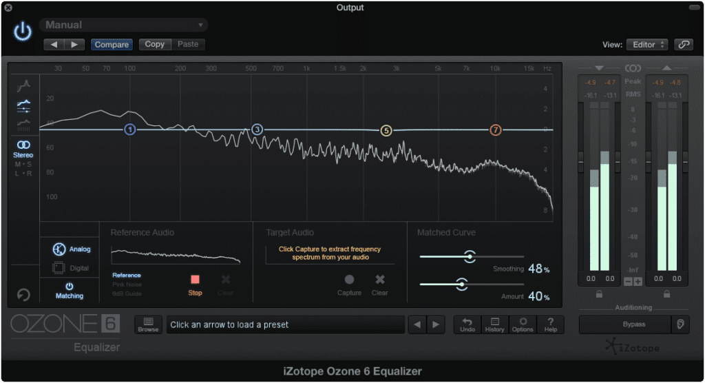 Place the EQ on your output and individually play the two signals you want to record.