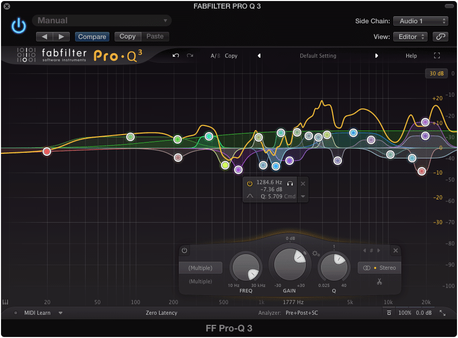 Delete low frequency bands if disharmonious fundamentals or harmonics occur.