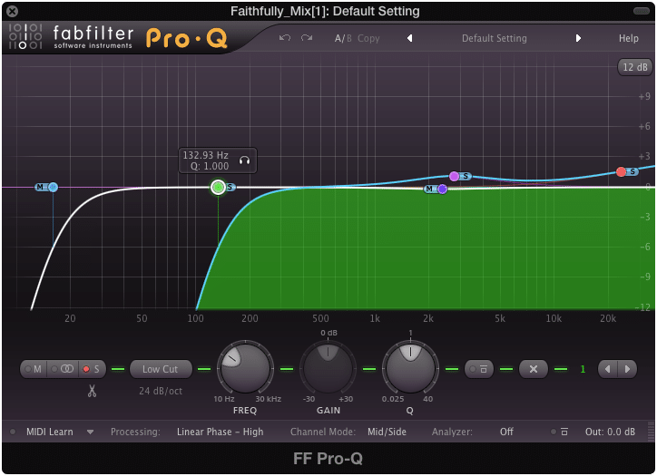 Mid-side processing is best for centering low frequencies.