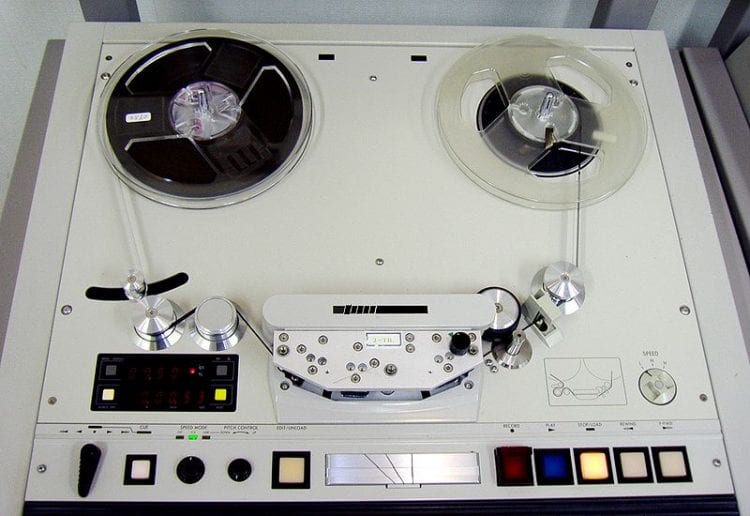 Notice the speed functions on the lower right side of this tape machine.