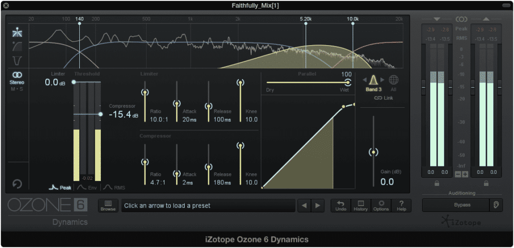 Multi-band compression attenuates undesired dynamics, prior to further amplification and processing.