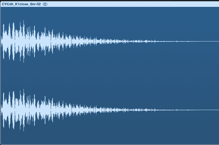 The waveform of an isolated snare drum.