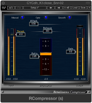 A short attack and long release time compresses the attack and decay of the ADSR envelope.