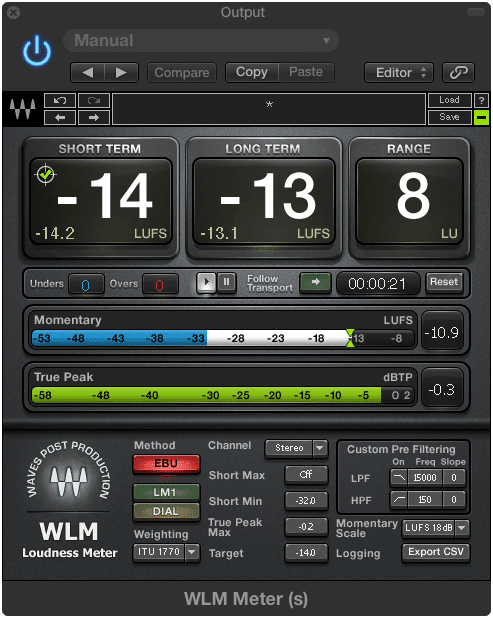 True Peak meters ensure that clipping distortion does not occur.