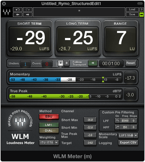A loudness meter can give you reliable results for setting loudness levels when mastering.