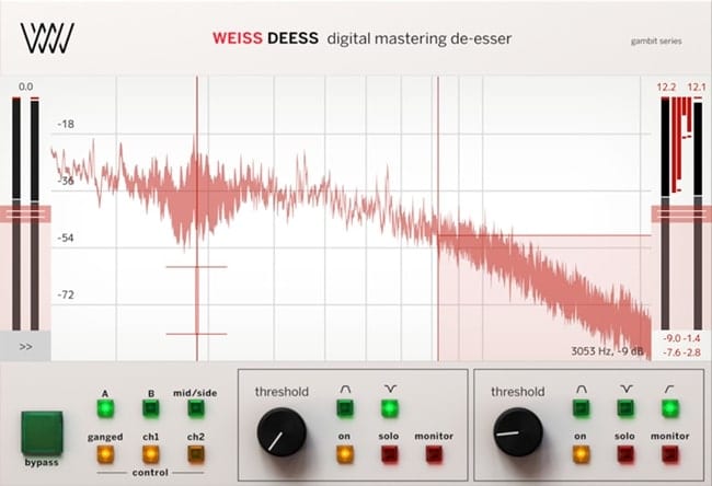 Mid-side processing and high sample rate capability make this plugin a great choice for de-essing during mastering.