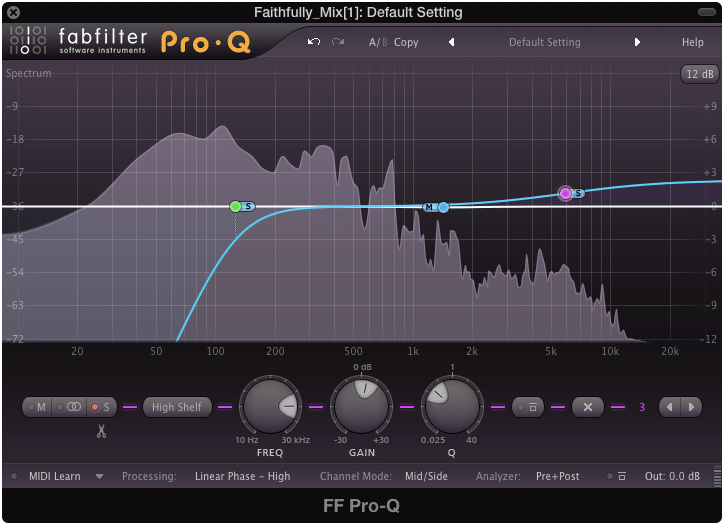 Cutting the side image's low frequencies and boosting their high frequencies is a common practice during mastering.