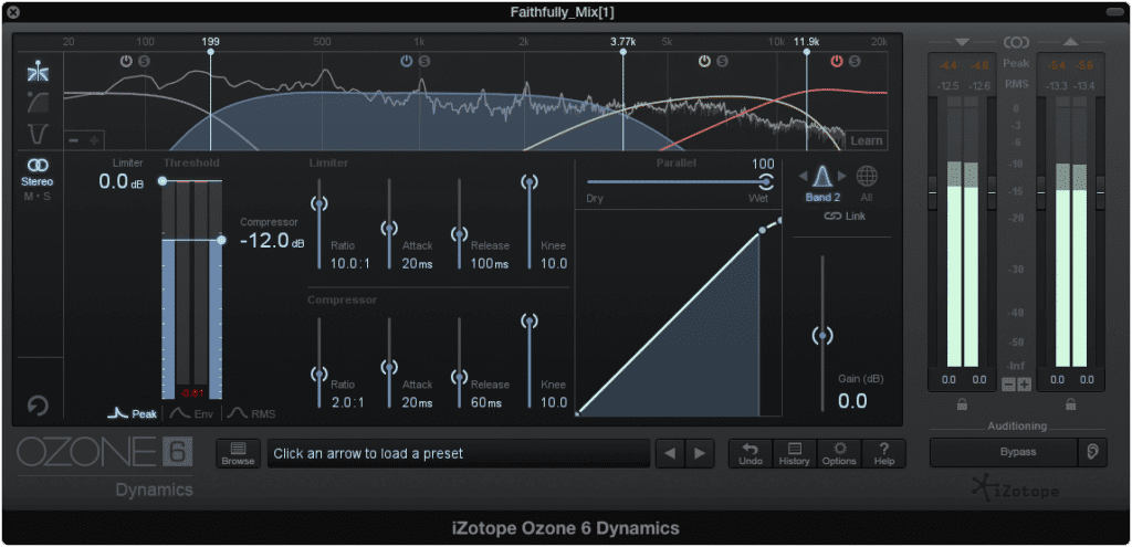 If needed, multi-band compression controls undesired dynamics at this point. 