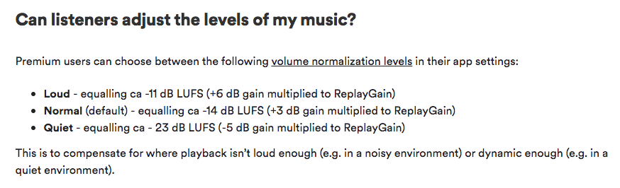 Even Spotify accounts for various loudness settings.