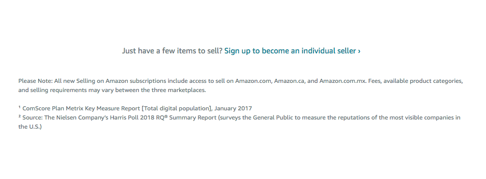 An individual account on Amazon is free to sign up for, and costs $0.99 per sale.