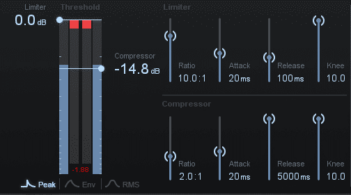 A release setting of 5000ms results in an almost constant compression.