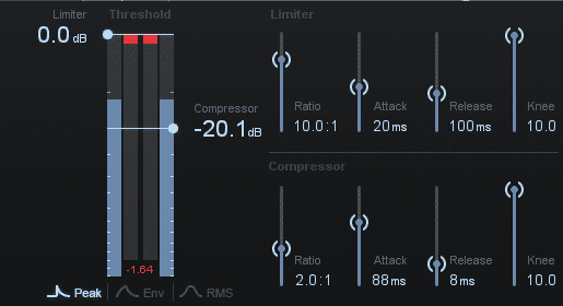A longer attack and shorter release setting results in less compression.