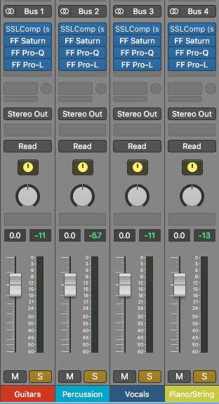 Processing to these stems should be modeled after processing used for typical stereo mastering. 