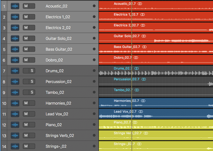 This example would result in a master without percussion. Deselecting 'Solo' on the auxiliary channel will automatically mute all tracks routed to that auxiliary channel.