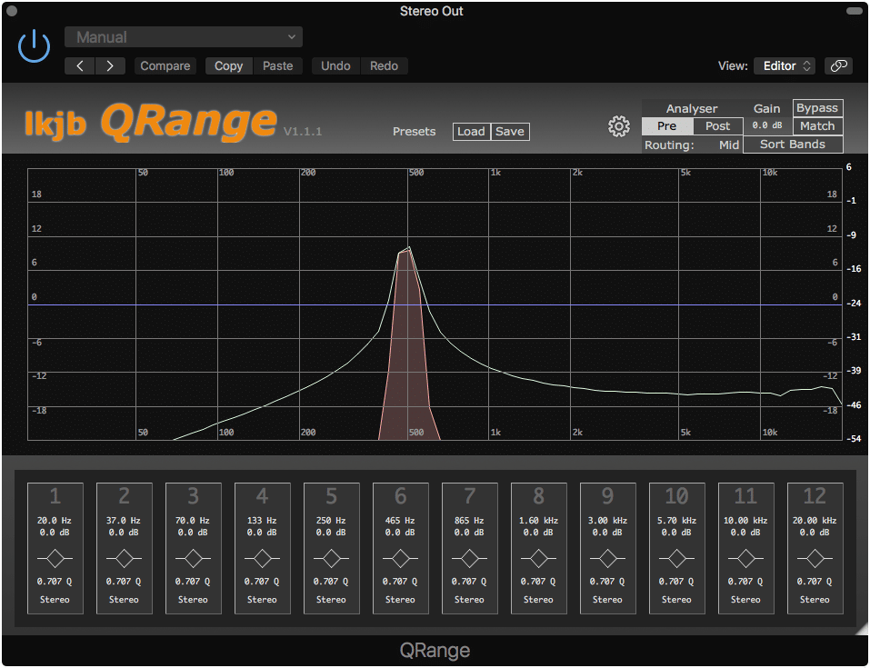 The QRange offers 12 possible Eq bands.