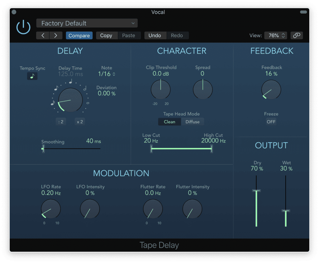 The delay used here would be great from thickening a vocal, without making the vocal sound like two separate sound sources.