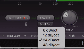 Choose a 12dB to 24dB per octave cut to ensure that the low end is mono.
