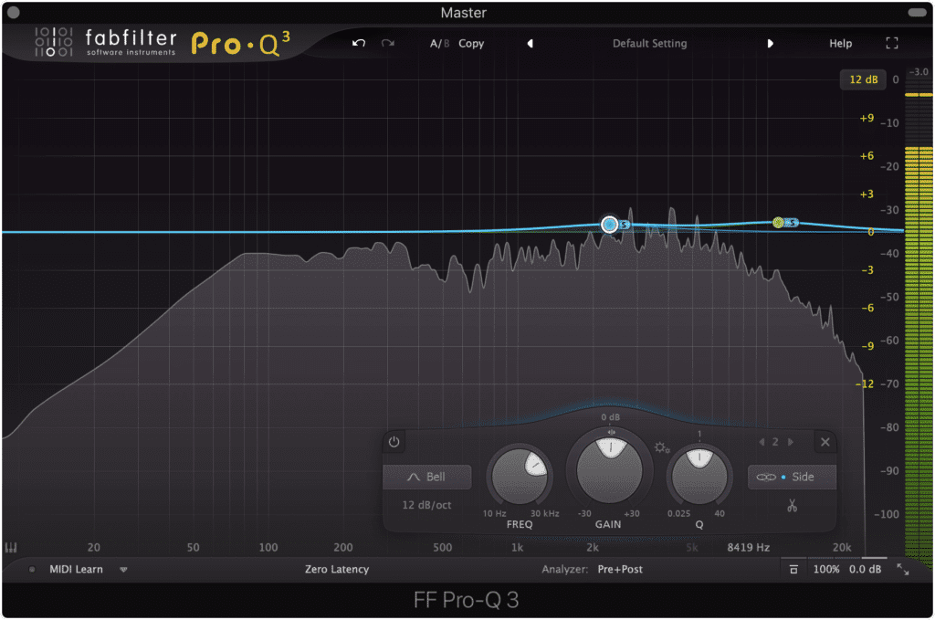 Amplifying the side image increases the master's stereo width.