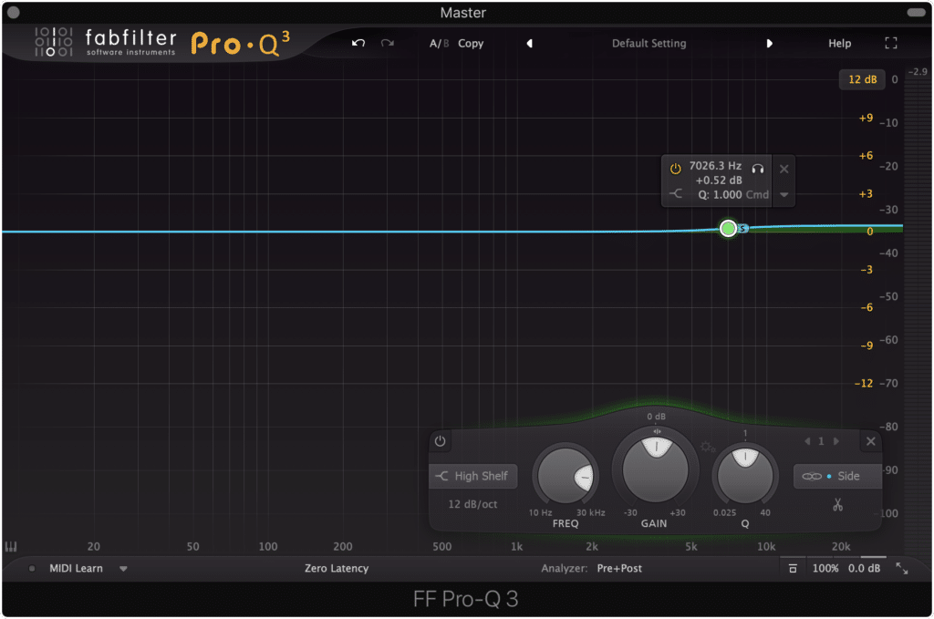 The curve shown above is a good starting point when equalizing the side image.