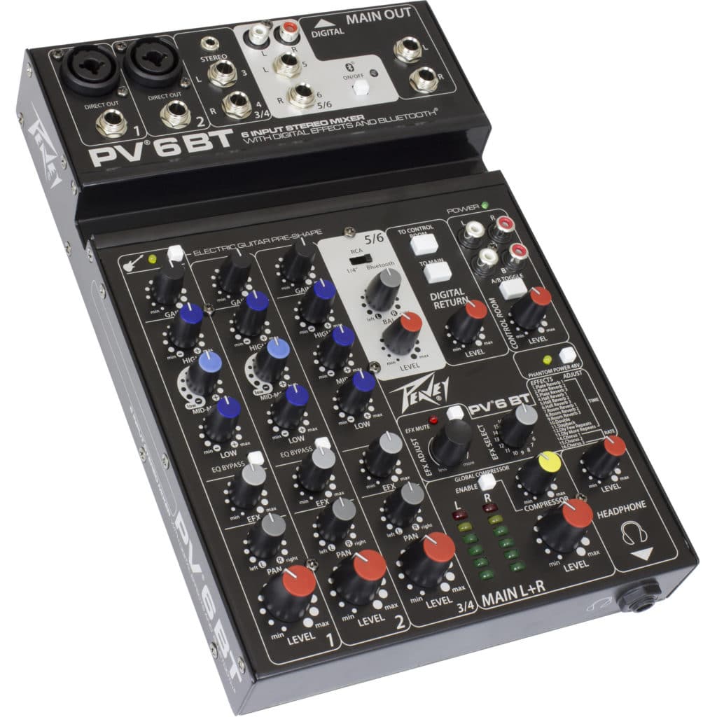 The Peavy PV 6 is a combo between a studio and live audio mixer.
