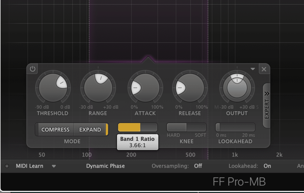 The FF PRO-MB uses compression and expansion modes instead of the ratios described above. Most expanders will use the ratios described.