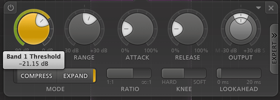 Lower your threshold while observing gain reduction to ensure you're only expanding when desired.