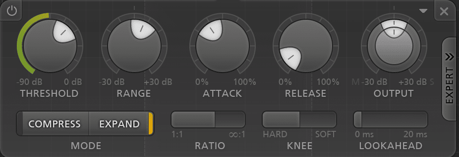 The above attack and release would be too long and too short respectively. A quick attack and medium release setting ensures only the transient is expanded.