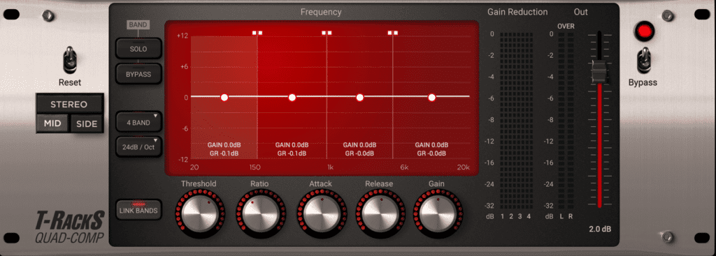 Simplistic in design, the T-Racks Quad Comp offers 4 bands of compression.