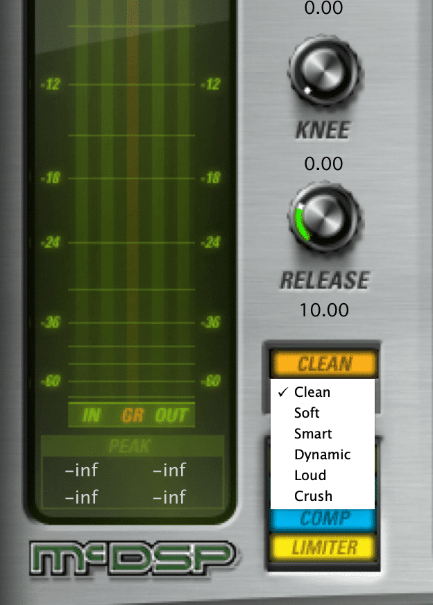 6 compression modes adjust the character of your compression.