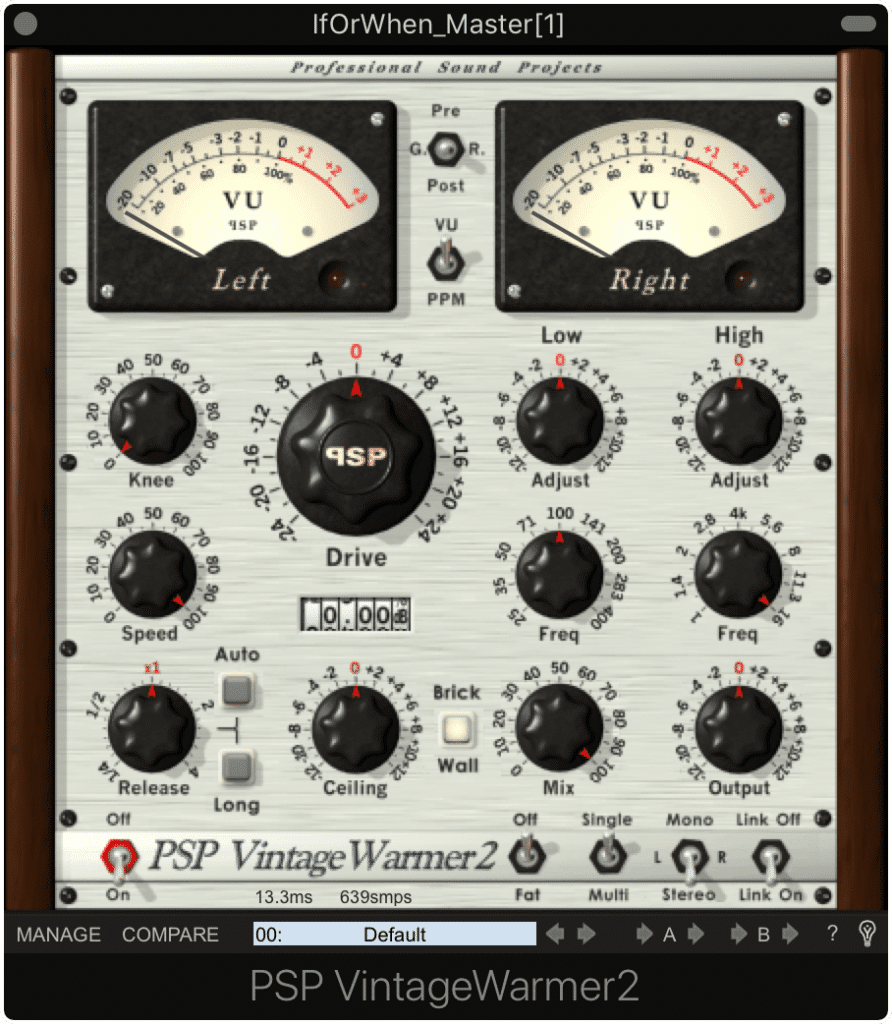 Although its usually used for adding harmonic generation, the PSP VintageWarmer2 can also serve as a multiband compressor or limiter.