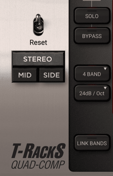 The Quad-Comp offers mid-side functionality as well as band linking.