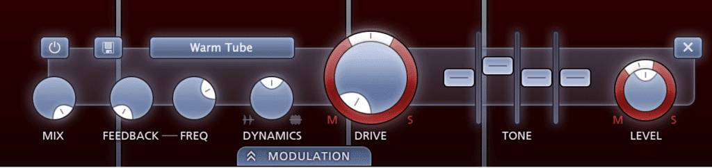 The level section offers a Mid/Side panpot, as well as a dynamics function.