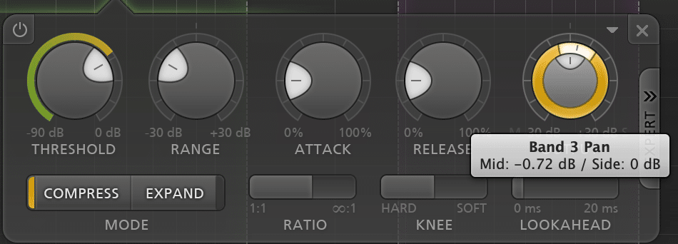 Each band can have its output panned either Mid or Sid.