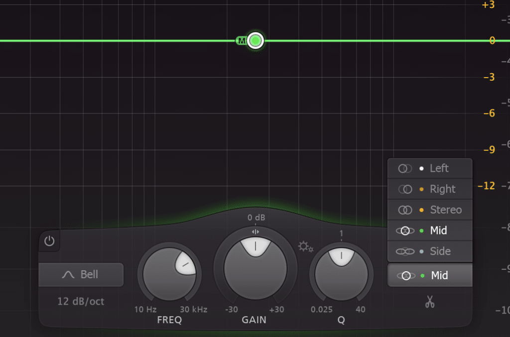 Enabling the mid-side function of your equalizer may vary for the method shown here.