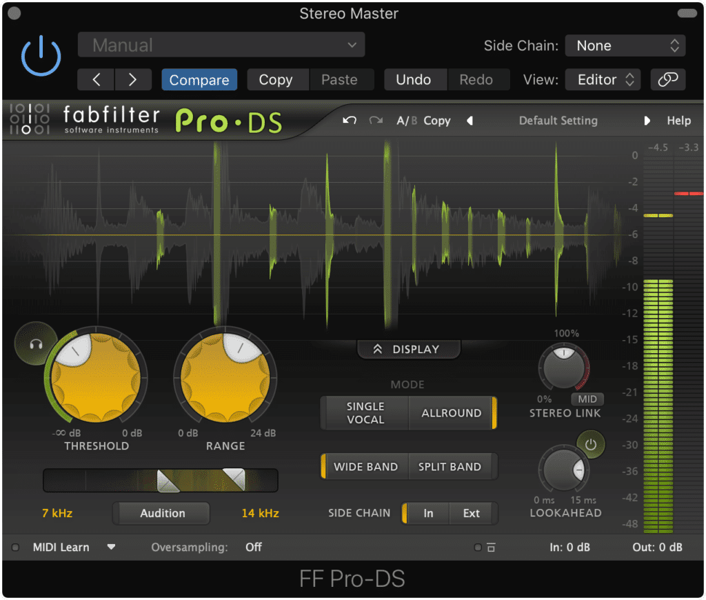 Although they can be helpful, de-essing plugins that were designed for mixing, don't always translate well when mastering.