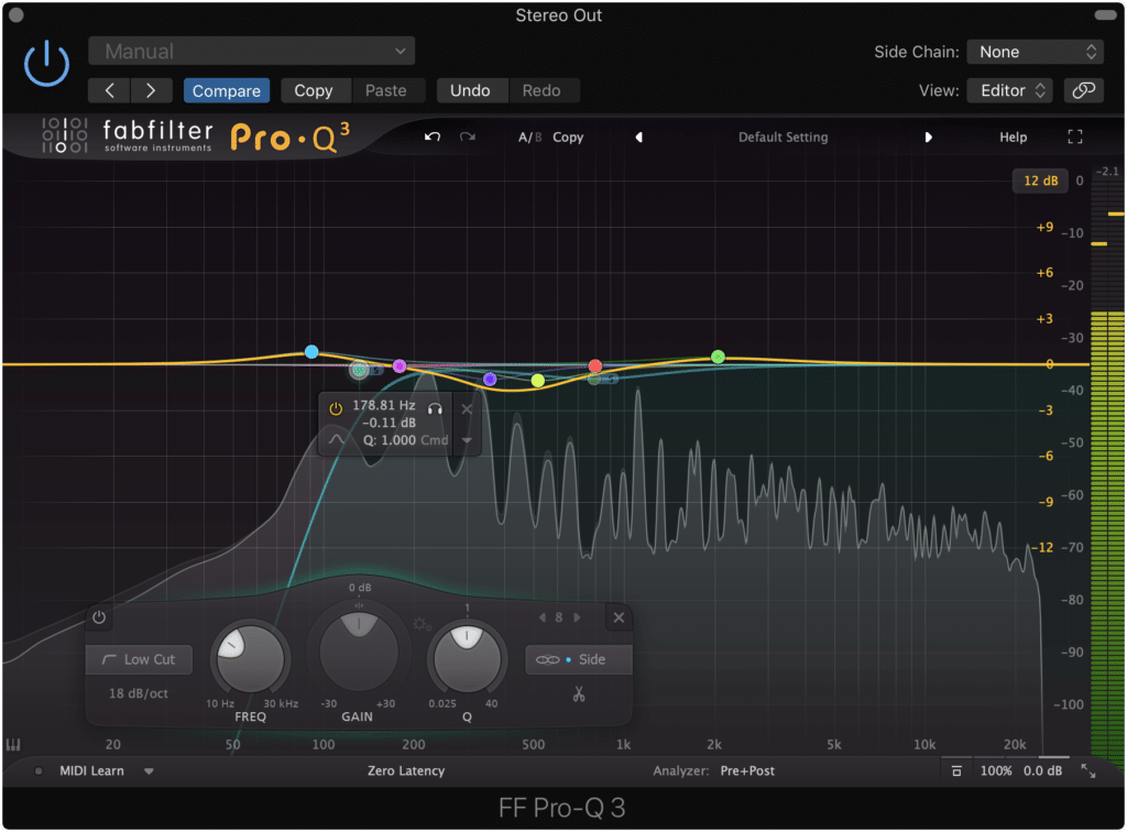 You can make your low-end mono, by attenuating up to 130Hz on the side image of a mid-side equalizer.