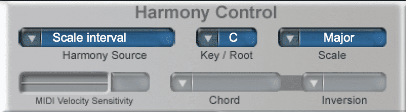 The harmony source function is used to allow for midi-control.