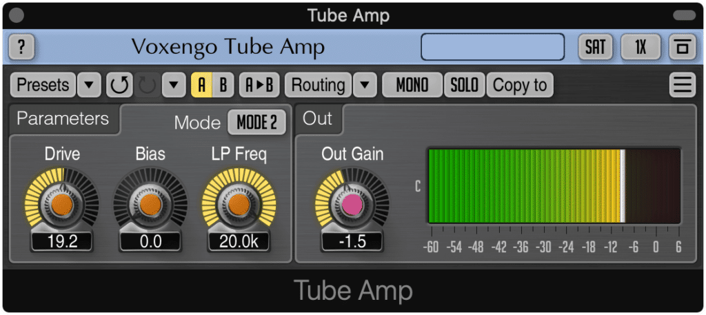 The Tube Amp is a fantastic option for saturating your signal.