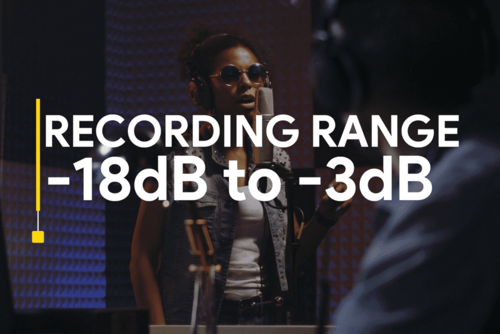 For a cleaner vocal record closer to -18dB, for a more colorful vocal, record closer to -3dB.