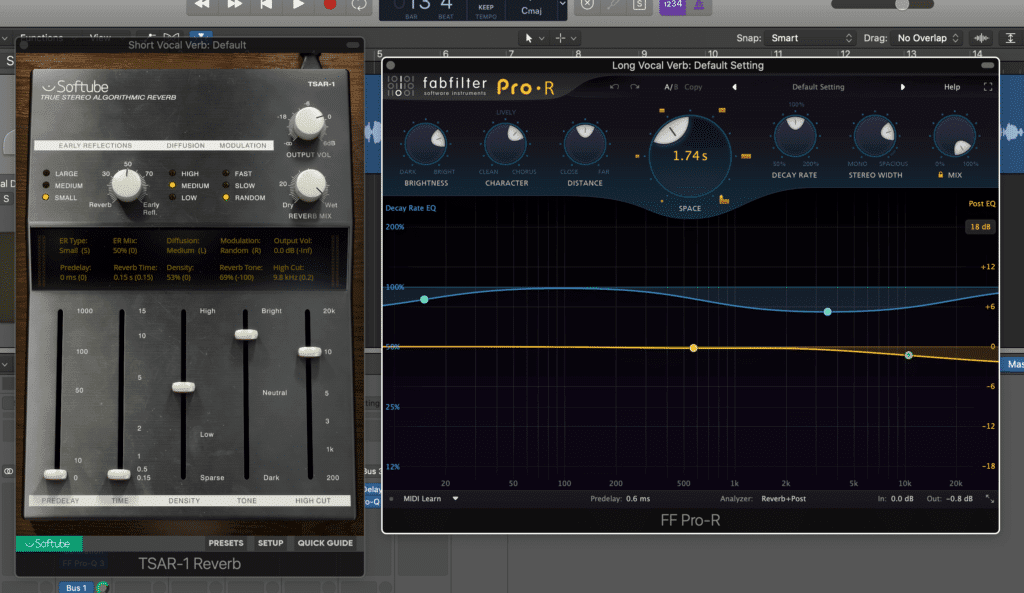 Two reverb sends are helpful - one short reverb send for a doubling effect, and one longer reverb for a more stylized effect.