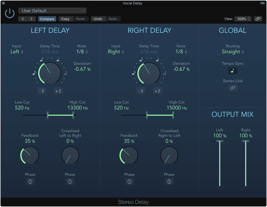 Use delay to add body to your vocal - a shorter delay thickens the vocal, a longer one is a more creative effect.