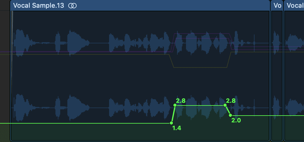 Above, the drive function of a saturation plugin is being increased during a particular section of the vocal.