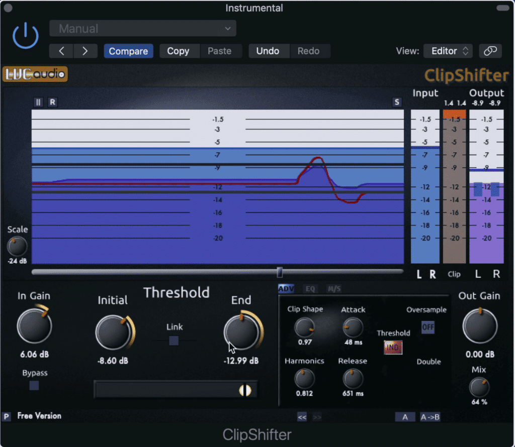 ClipShifter is an unconventional plugin that introduces clipping distortion in tandem with compression.