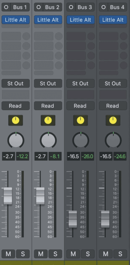 Insert the plugin on all four auxiliary tracks.